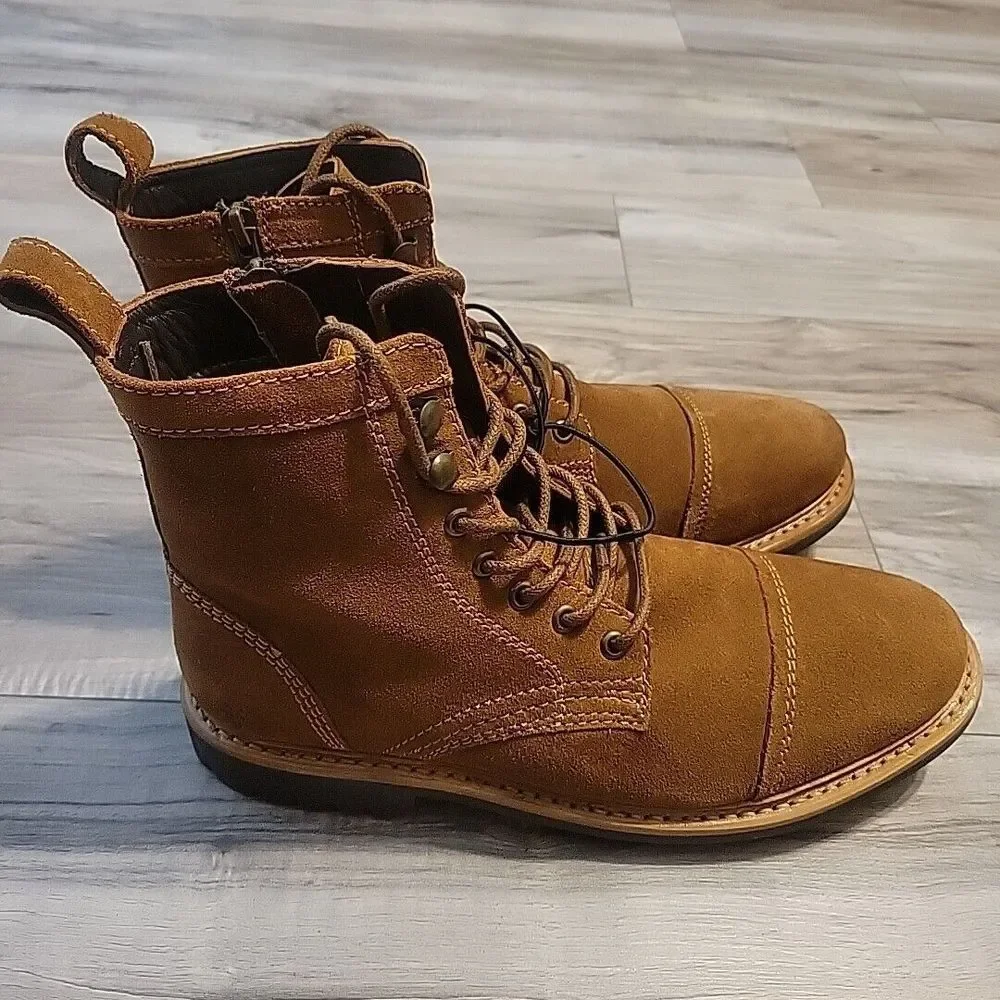 Frye Russell Boots Mens 9.5M‎ Brown Suede Leather Lace-Up Zip Side Stylish NEW